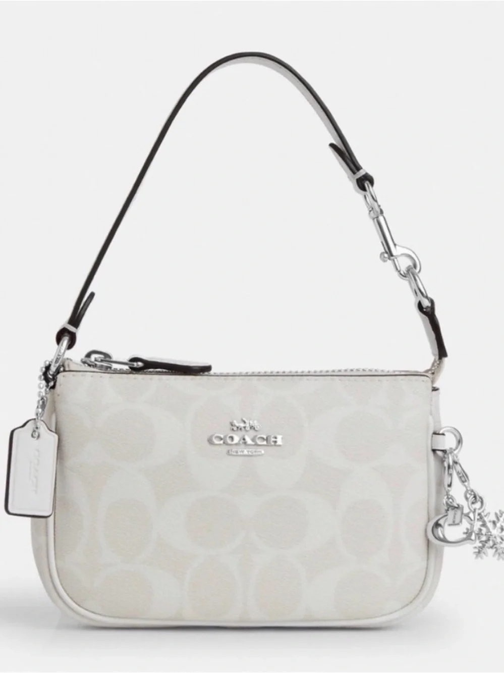 Coach NOLITA 15 White Signature Mini Bag Gift Set w silver charms NWT -MSRP $218